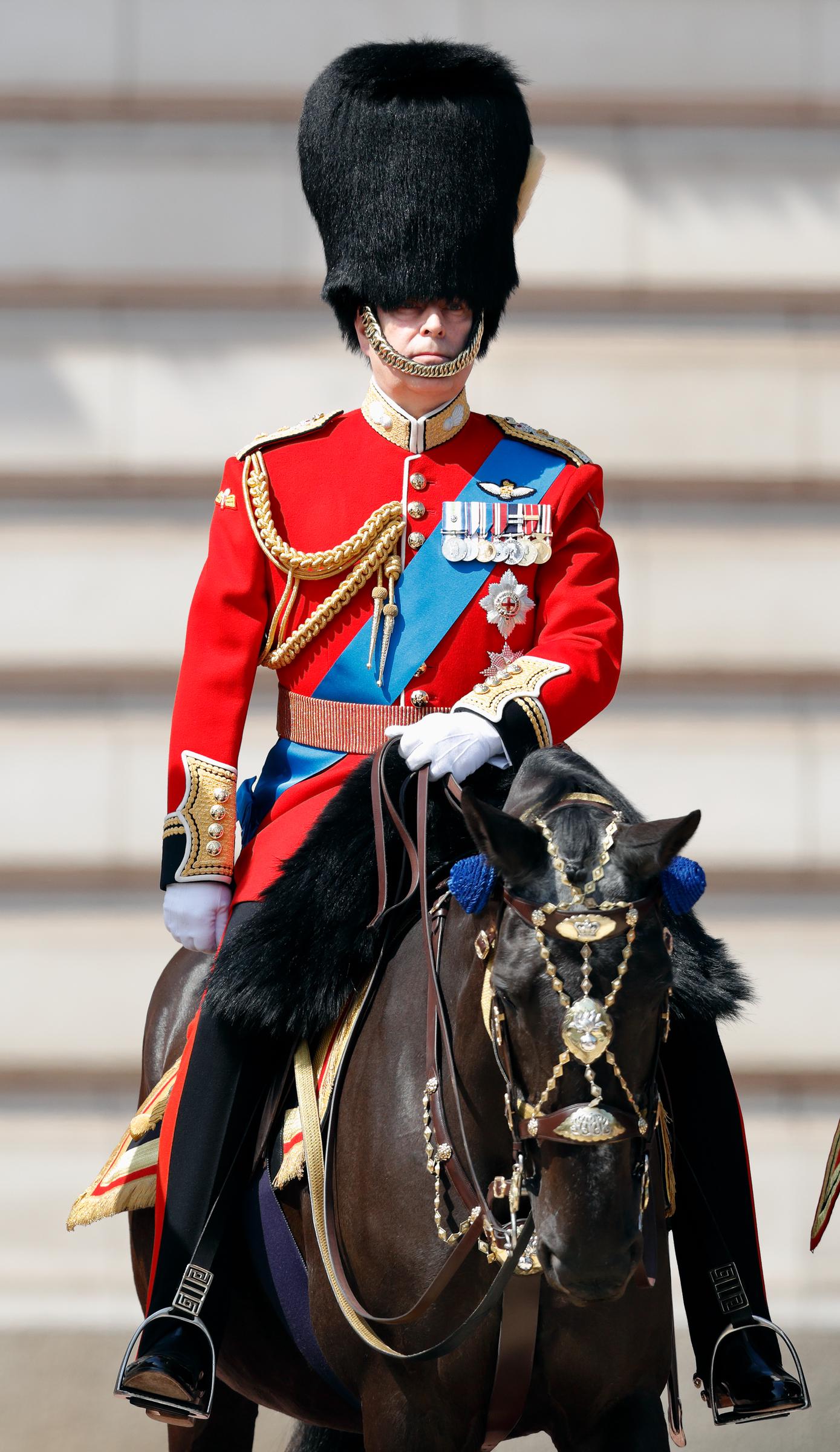 Andrew Mountbatten-Windsor rides on horseback down The Mall during Trooping The Colour 2018 on 9 June in London, England. | Source: Getty Images