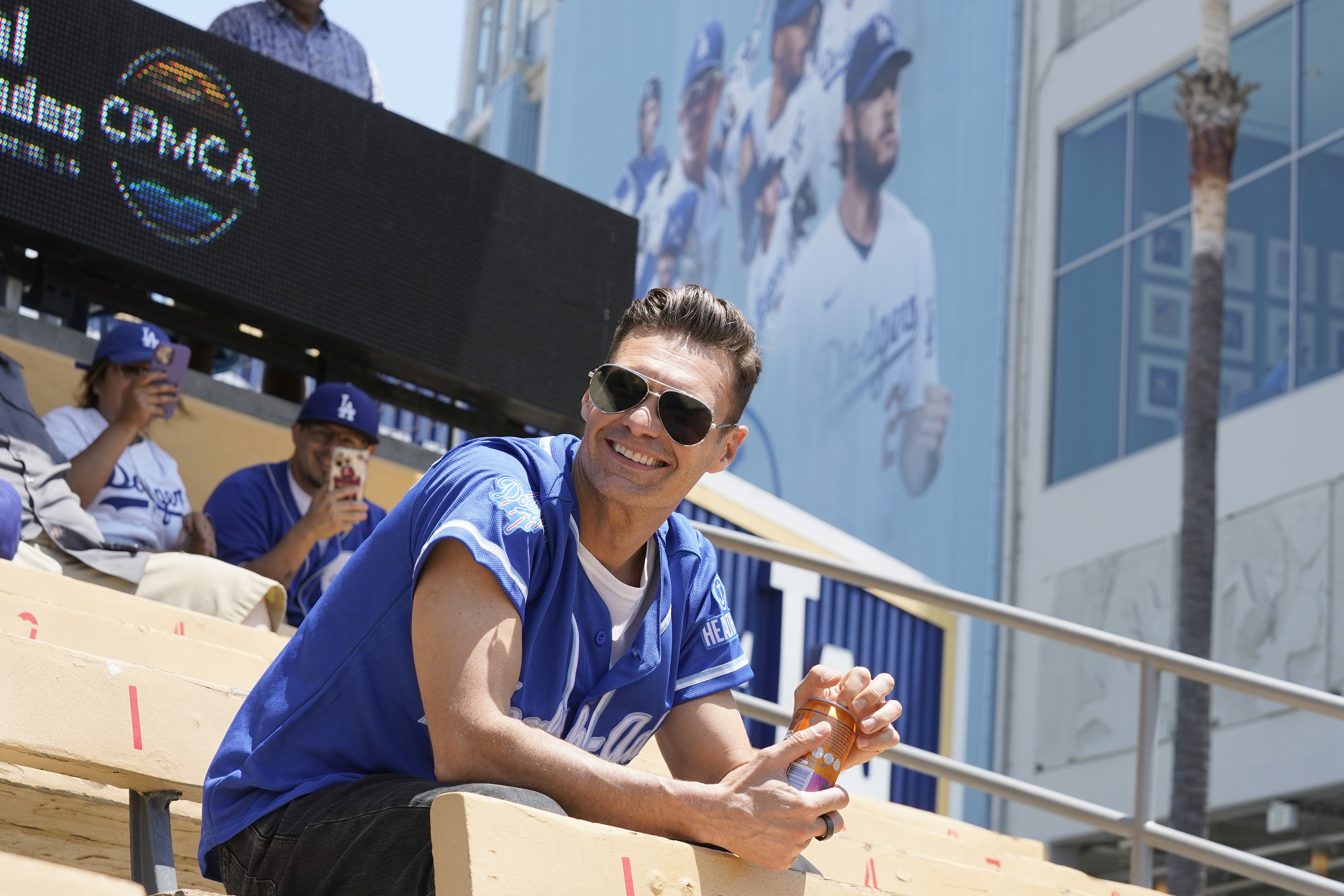 Ryan Seacrest partners with Health-Ade to bring kombucha to LA Dodger Fans at Dodger Stadium on May 17, 2023, in Los Angeles, California. | Source: Getty Images