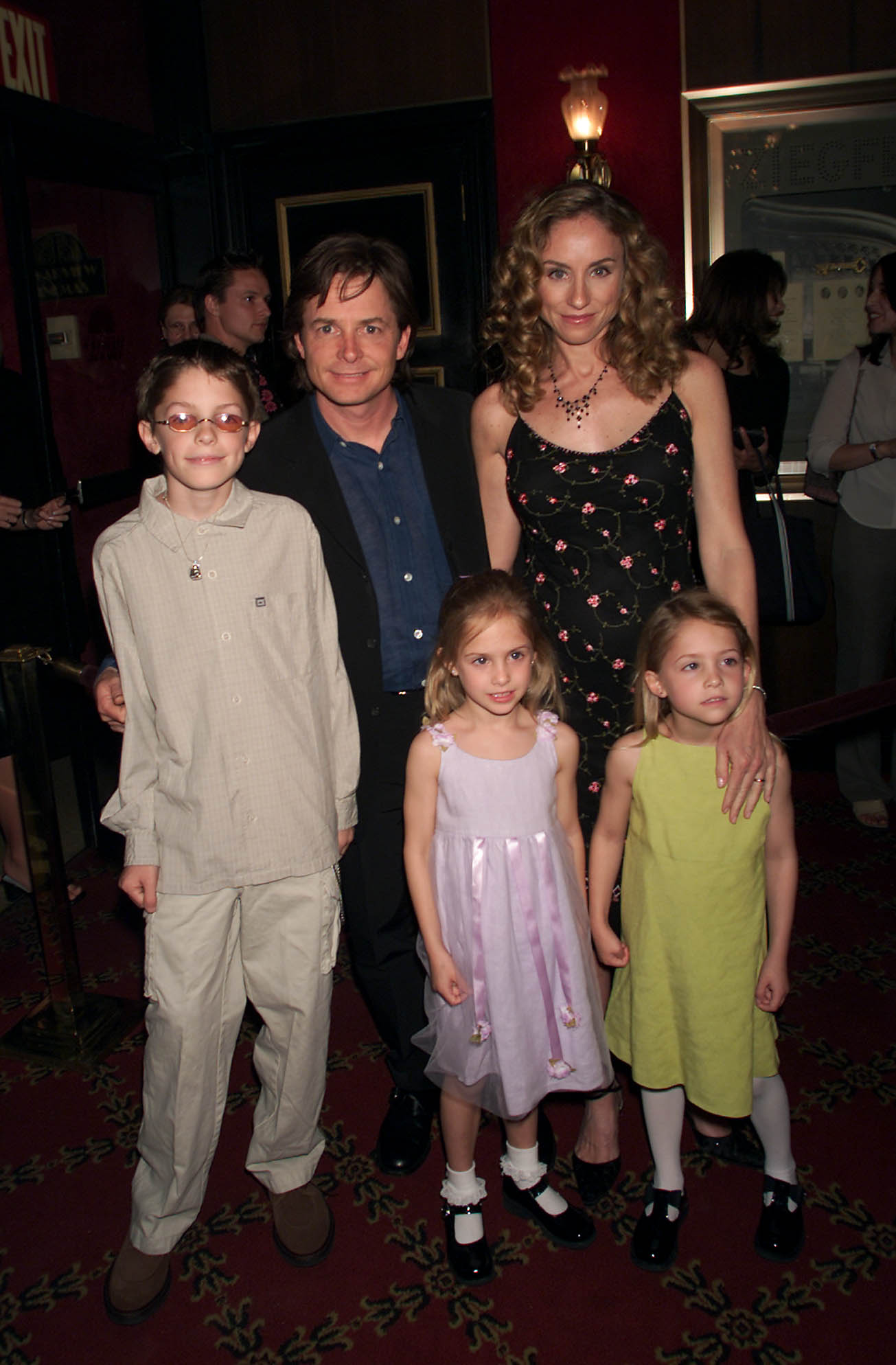 Tracy Pollan, Michael J. Fox, and their children Sam, Aquinnah and Schuyler at the  New York premiere of the new Disney film 'Atlantis: The Lost Empire' | Source: Getty Images