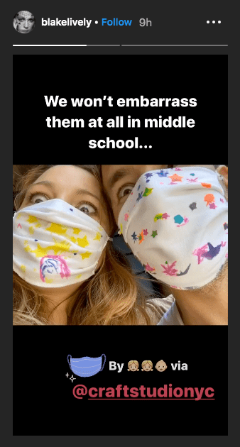Photo of Blake Lively and Ryan Reynolds wearing face masks on Blake Lively's Instagram stories | Photo Instagram / blakelively 