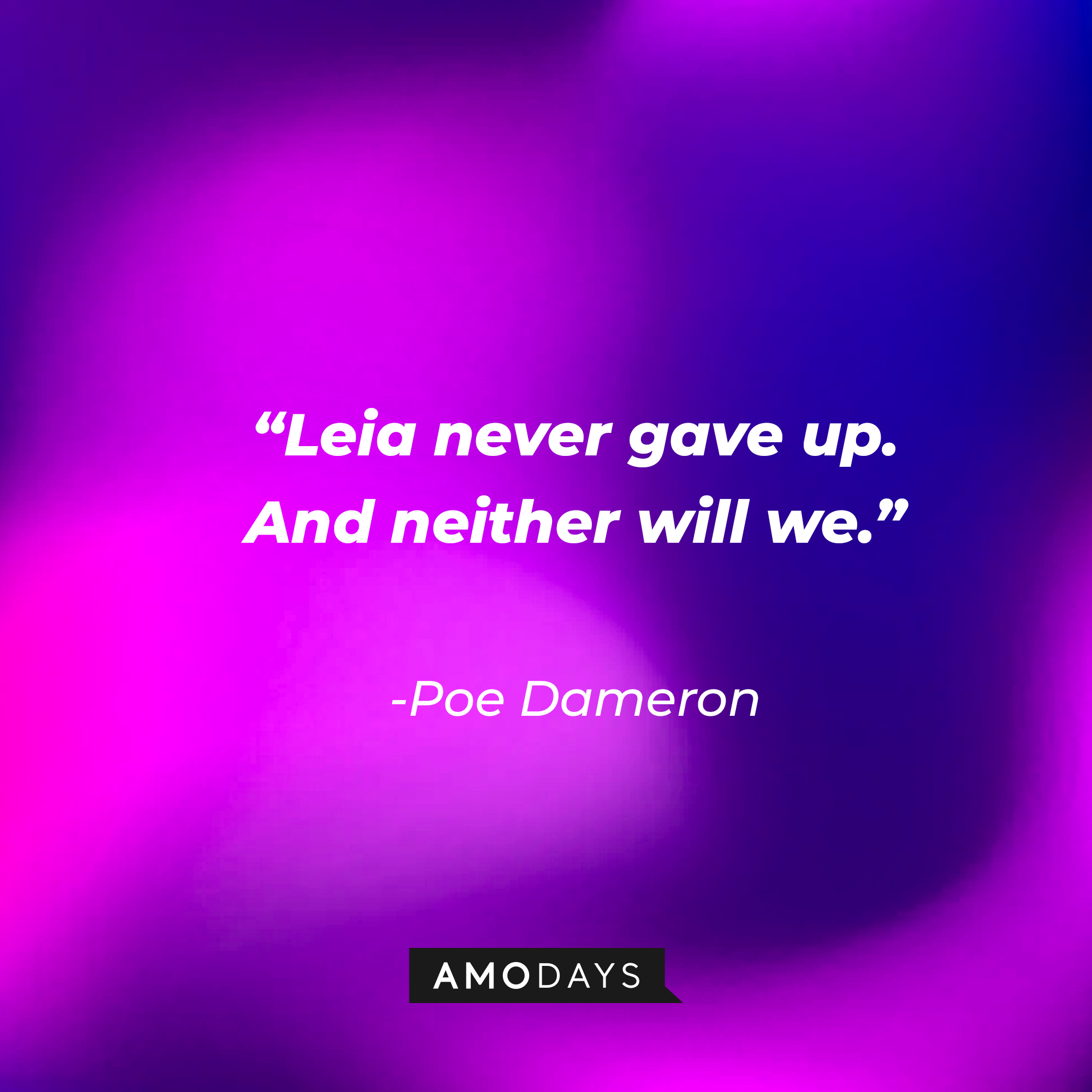 Poe Dameron’s quote: “Leia never gave up. And neither will we.” | Source: AmoDays