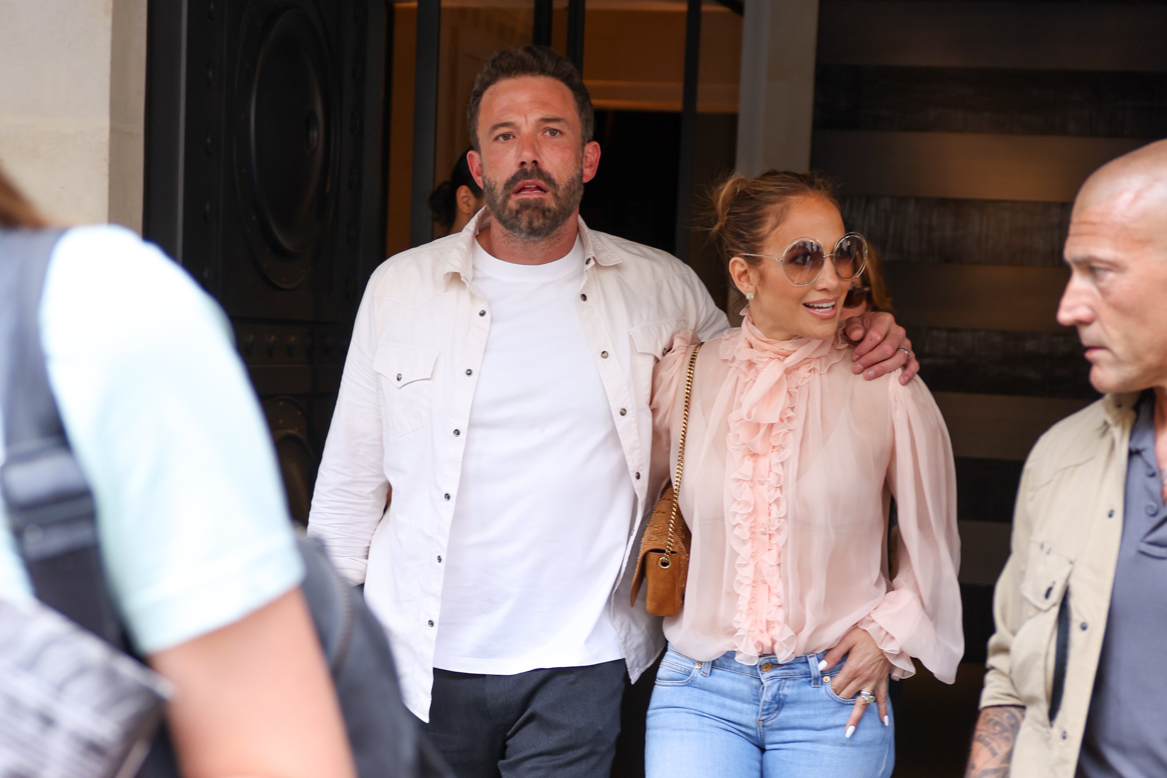 Jennifer Lopez and Ben Affleck are seen leaving the Costes Hotel on July 25, 2022, in Paris, France. | Source: Getty Images