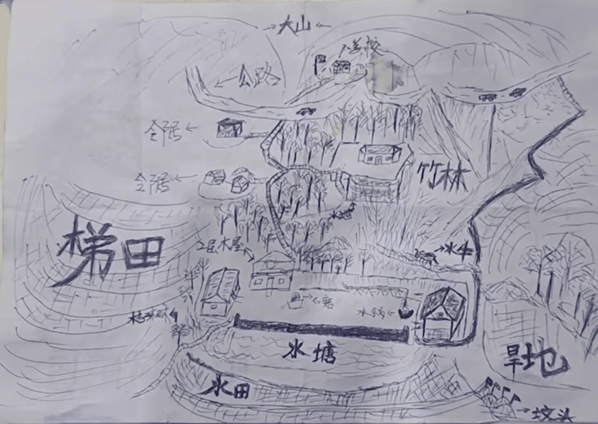 A hand-drawn map of Li Jingwei’s village. │Source: youtube.com/South China Morning Post