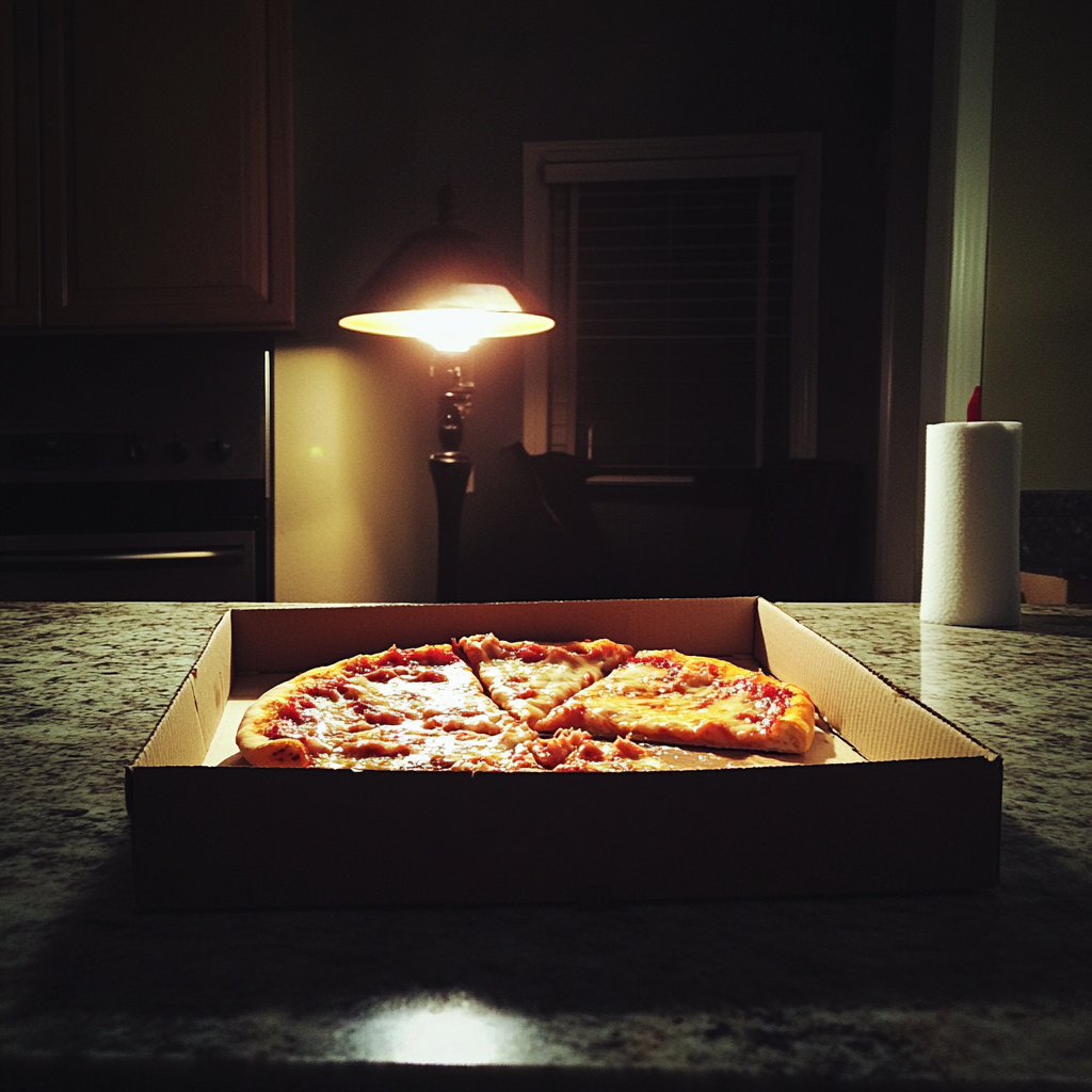 A box of pizza on a counter | Source: Midjourney