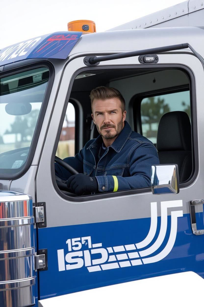 An AI-generated image of David Beckham as a truck driver | Source: Grok