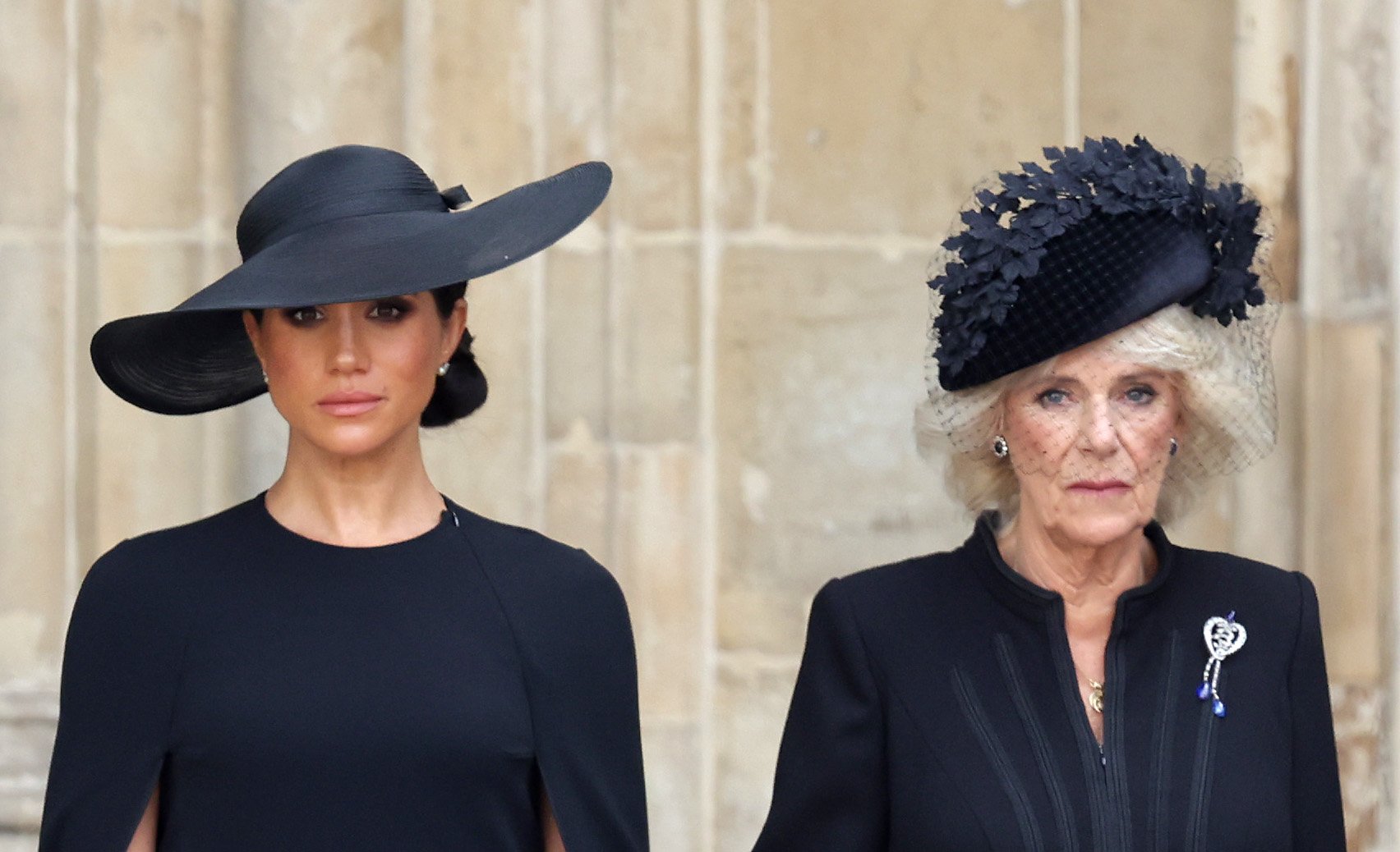 Meghan, Duchess of Sussex and Camilla, Queen Consort are seen during The State Funeral Of Queen Elizabeth II at Westminster Abbey on September 19, 2022 in London, England | Source: Getty Images