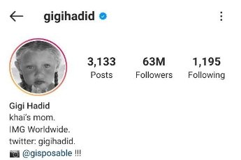 A picture of Gigi Hadid's Instagram bio showing her daughter's name, Khai. | Photo: Instagram/Gigihadid