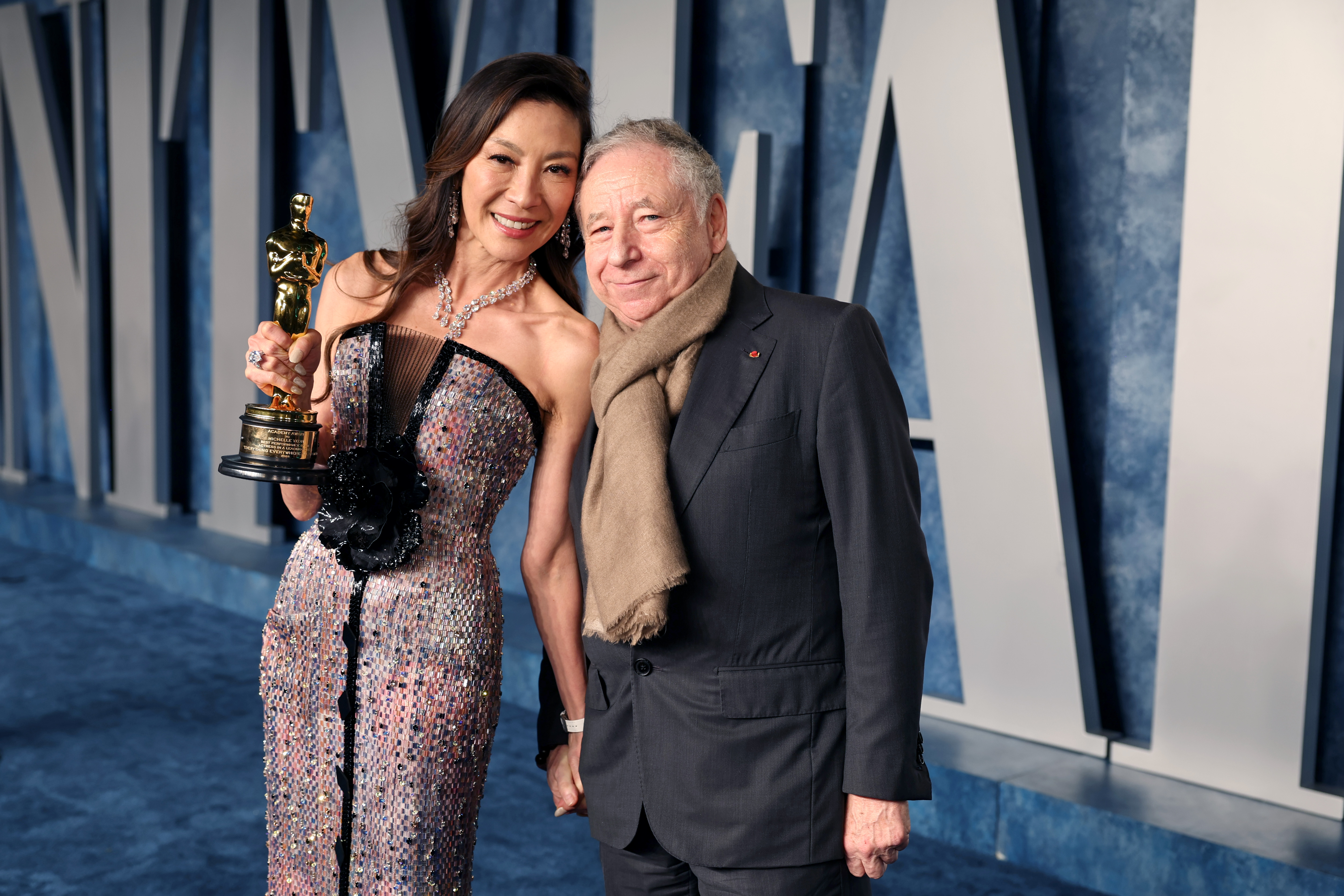 Michelle Yeoh and Jean Todt at the Vanity Fair Oscar Party at Wallis Annenberg Center for the Performing Arts in Beverly Hills, California, on March 12, 2023. | Source: Getty Images