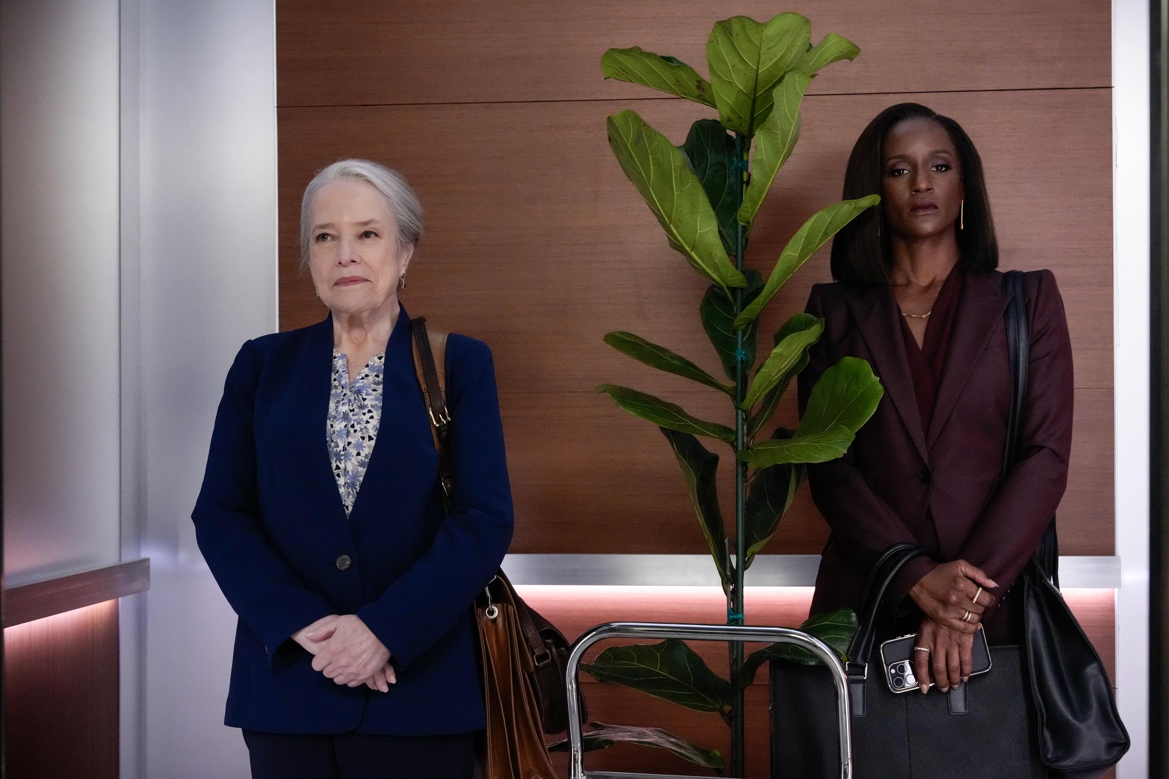 Kathy Bates and Skype Marshall on an episode of "Matlock" on October 23, 2025. | Source: Getty Images