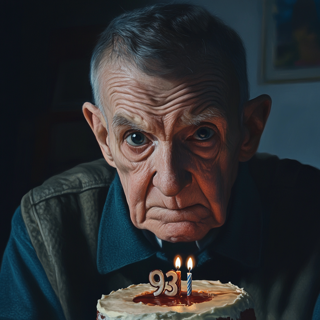 Um homem mais velho e triste comemorando seu 93º aniversário | Fonte: Midjourney