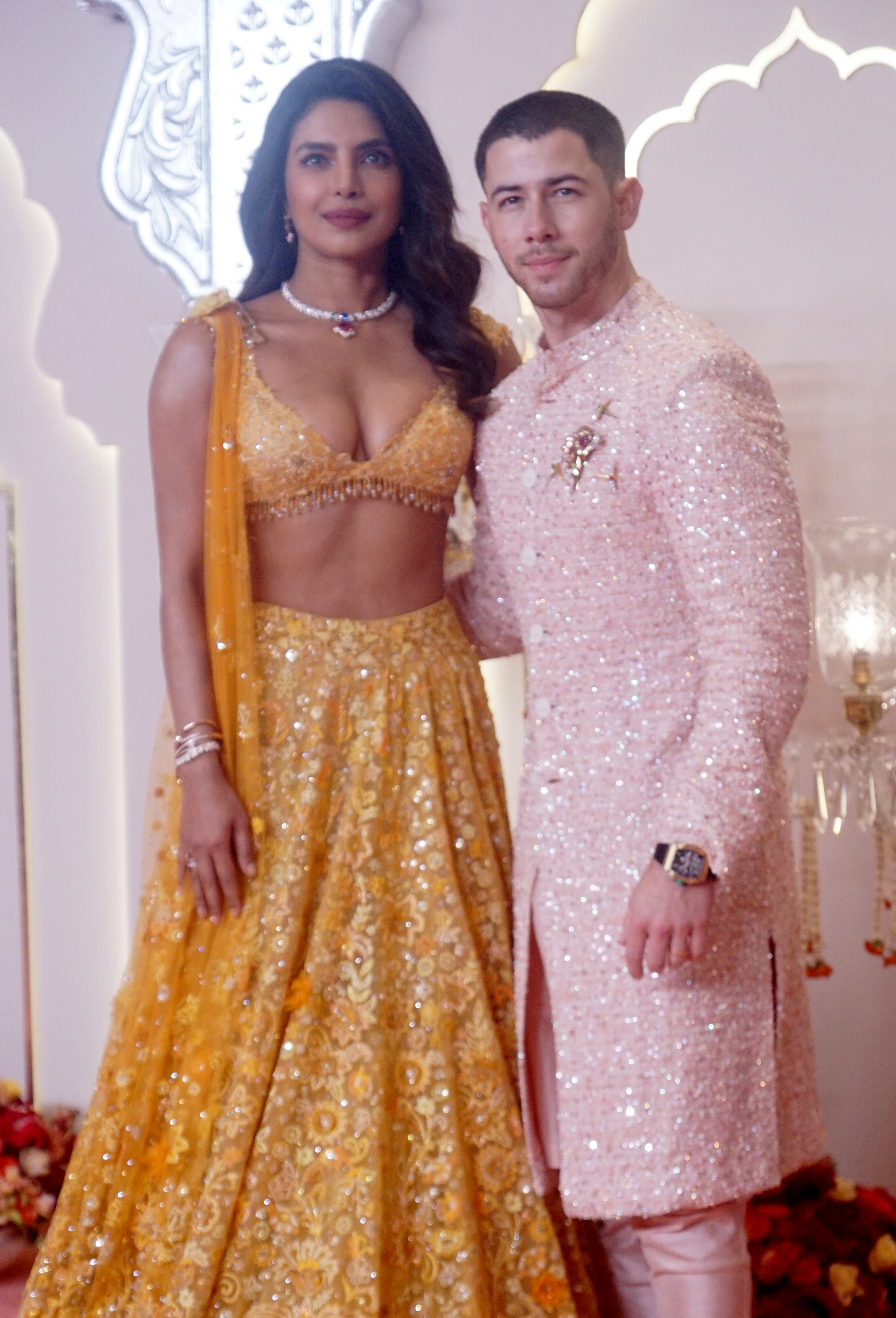 Priyanka Chopra and Nick Jonas at the wedding of Anant Ambani and Radhika Merchant on July 12, 2024, in Mumbai, India. | Source: Getty Images