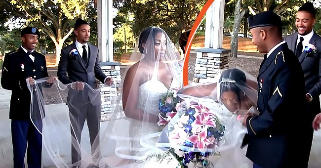 [Left]    Riley hugged her mother's veil. [Right] Twiner breaks down after meeting her son on their wedding day.  |  Photo: facebook.com/lsjnews