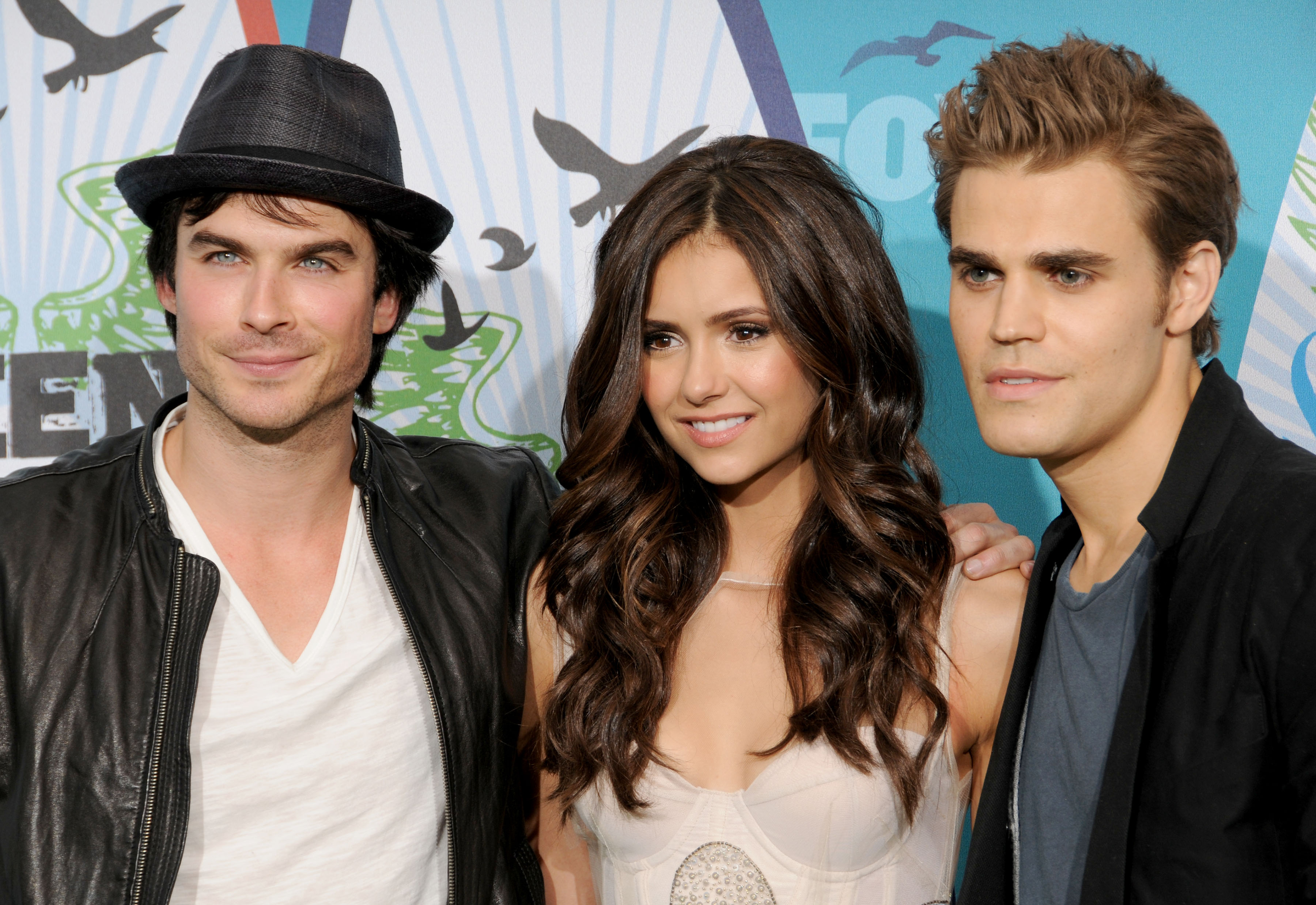 Ian Somerhalder, Nina Dobrev, and Paul Wesley of "The Vampire Diaries" at the press room for Teen Choice 2010 on August 8, 2010, in California. | Source: Getty Images