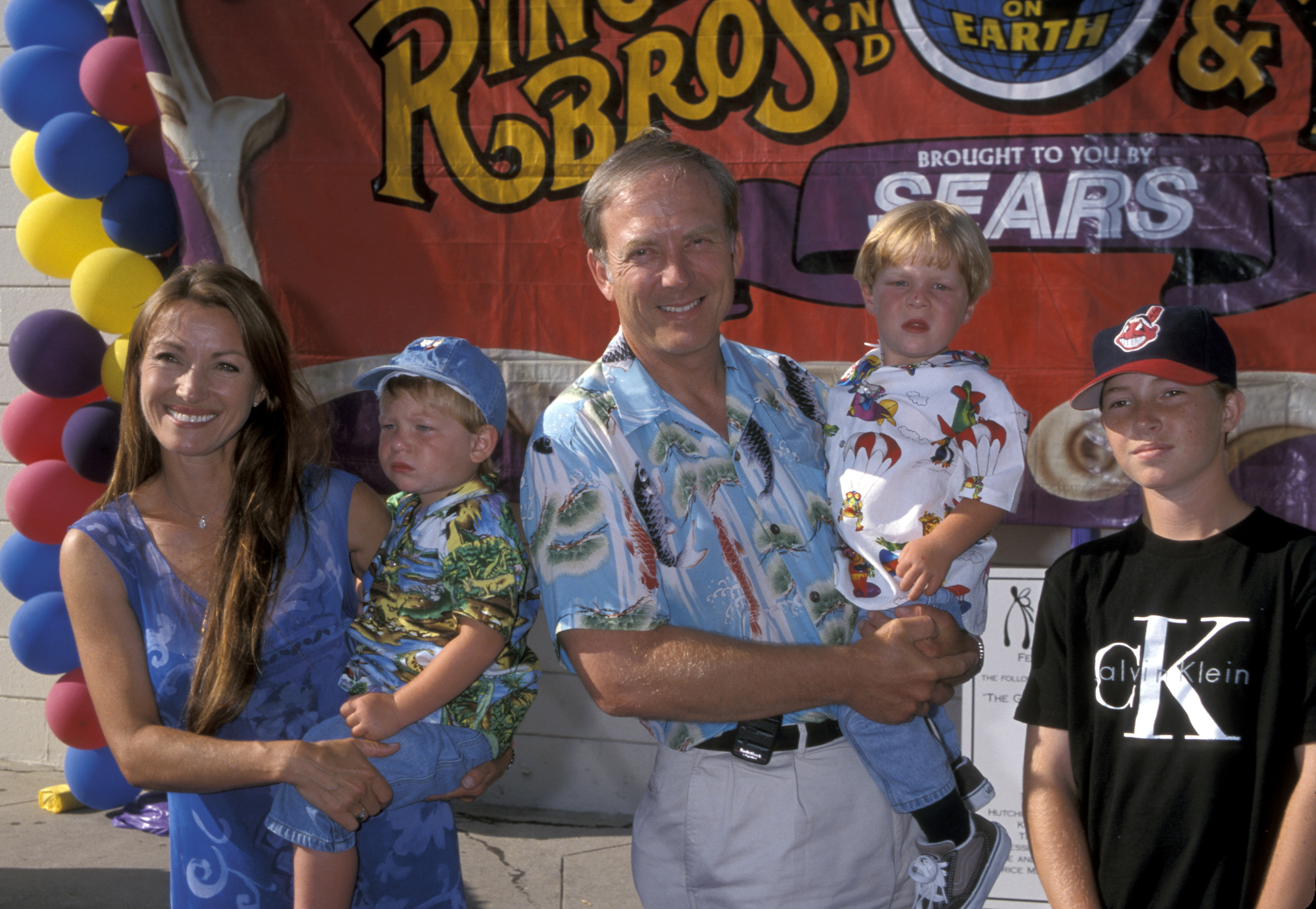 Jane Seymour, accompanied by James Keach, Sean Flynn, and her twins, Kristopher and John Keach | Source: Getty Images