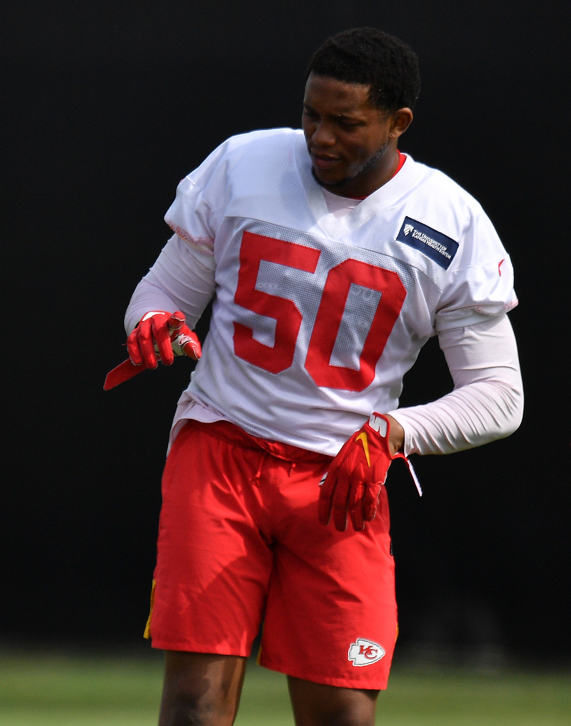Darron Lee #50 of the Kansas City Chiefs warms up before the Kansas City Chiefs practice prior to Super Bowl LIV on January 31, 2020 | Source: Getty Images