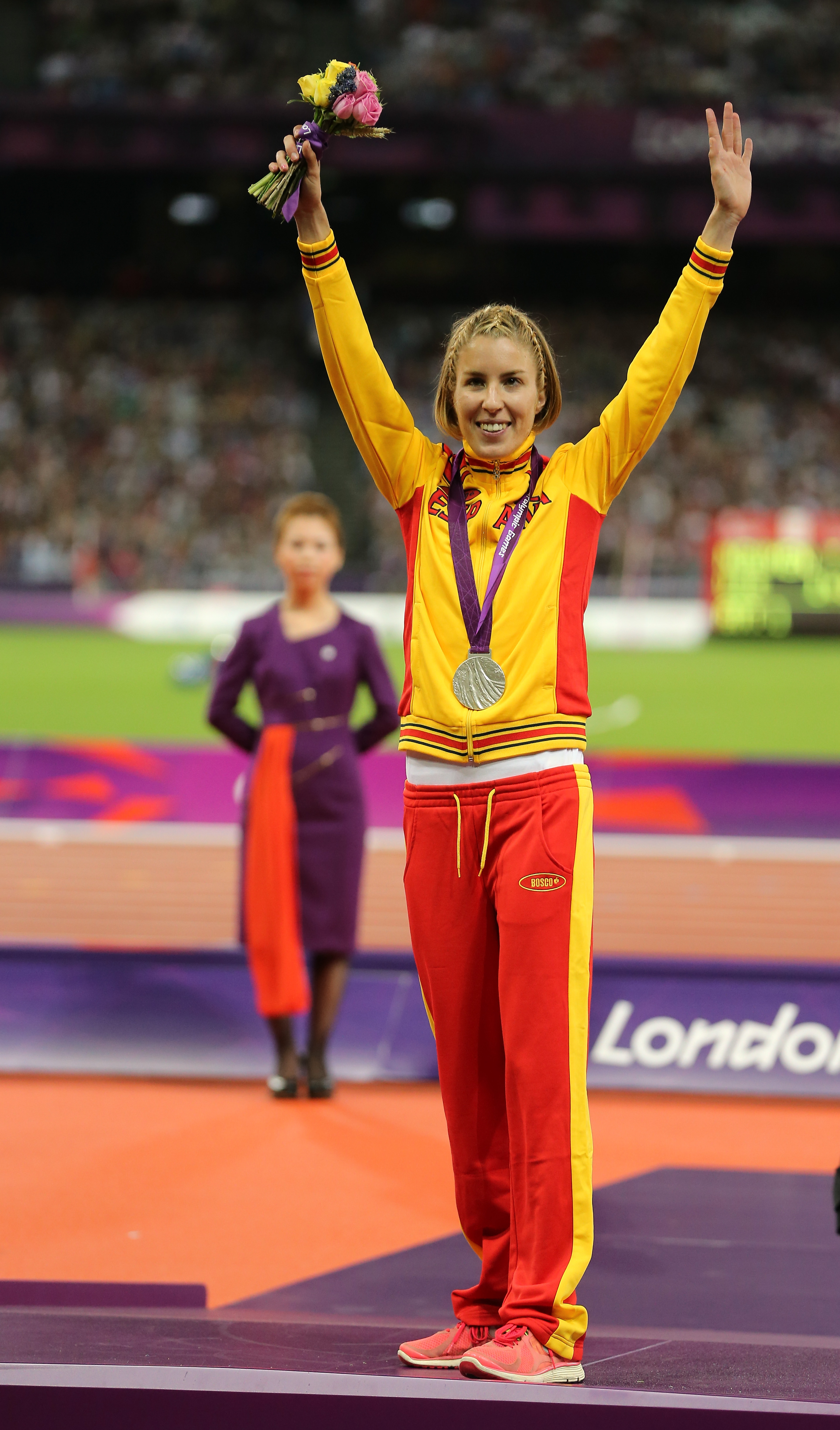 Elena Congost during the medal ceremony in the Women's 1,500 m - T12 at the London 2012 Paralympic Games in London, England on September 4, 2012 | Source: Getty Images