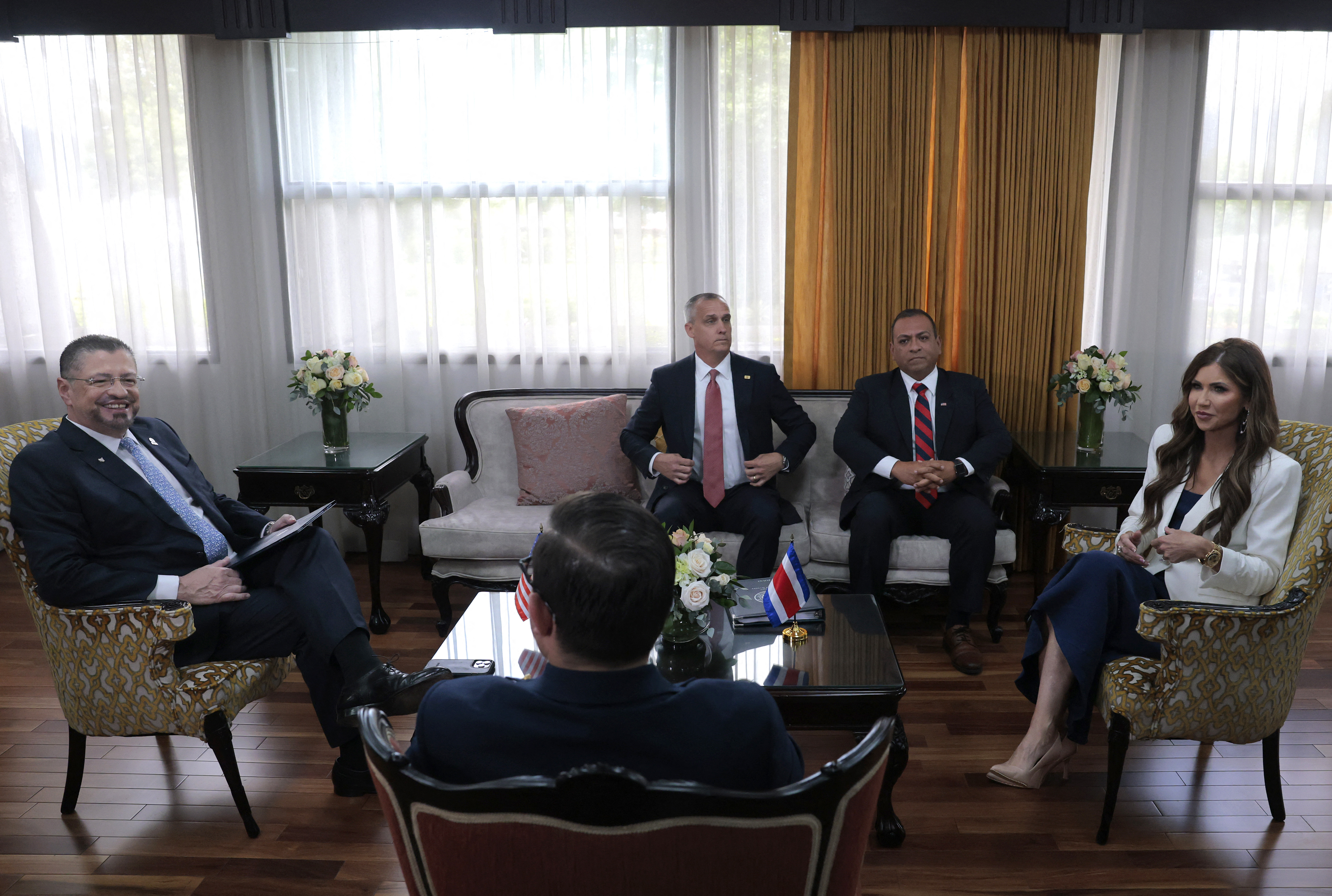 Kristi Noem, Corey Lewandowski (third right), and other government officials meet with President of Costa Rica, Rodrigo Chaves Robles, at the Casa Presidencial on June 25, 2025 | Source: Getty Images