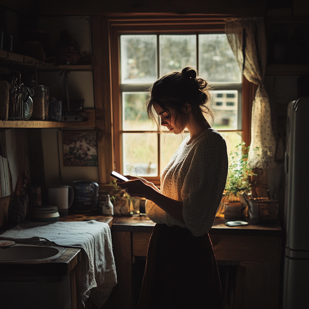 Woman typing on her phone | Source: Midjourney