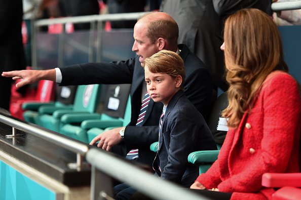 Prince William, Kate Middleton, and Prince George during the UEFA Euro 2020 Championship Round at Wembley Stadium on June 29, 2021 in London, England. | Photo: Getty Images