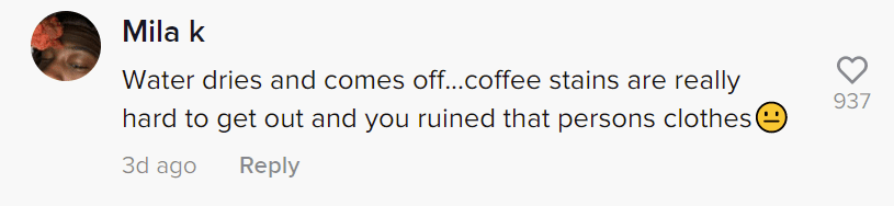 A user's comment on a TikTok coffee prank. | Photo: tiktok.com/chrisboat