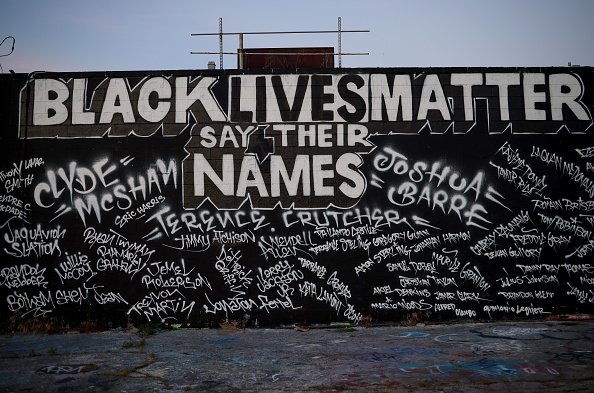 A mural painted on the side of Mad Dog Liquors is shown June 18, 2020 in Tulsa, Oklahoma. | Photo: Getty Images