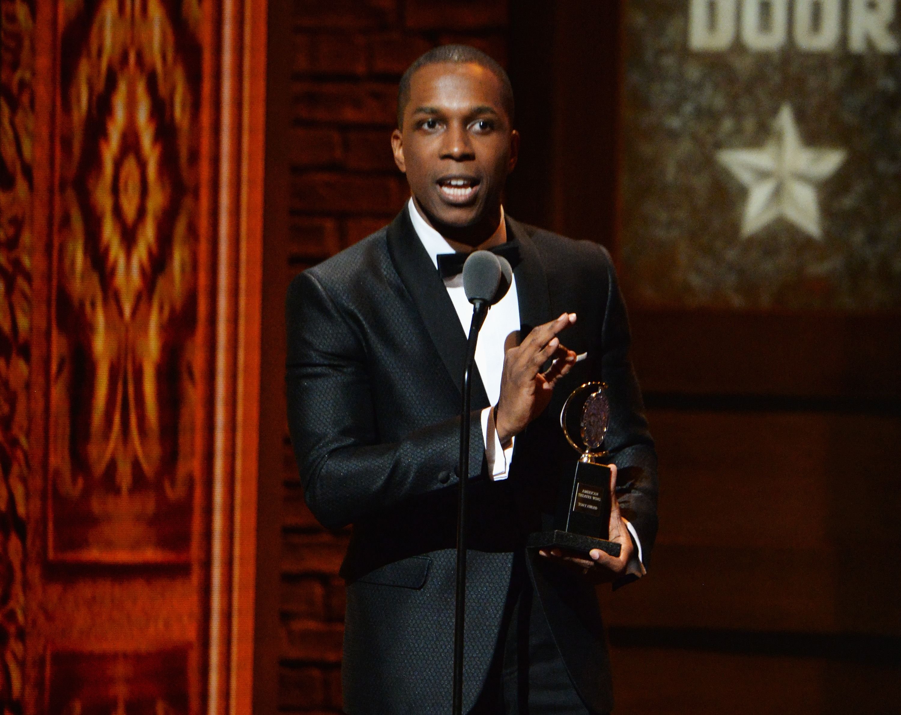 Leslie Odom Jr. during the awarding for Best Performance by an Actor in a Leading Role in a Musical in "Hamilton" onstage during the 70th Annual Tony Awards at The Beacon Theatre on June 12, 2016 in New York City. | Source: Getty Images
