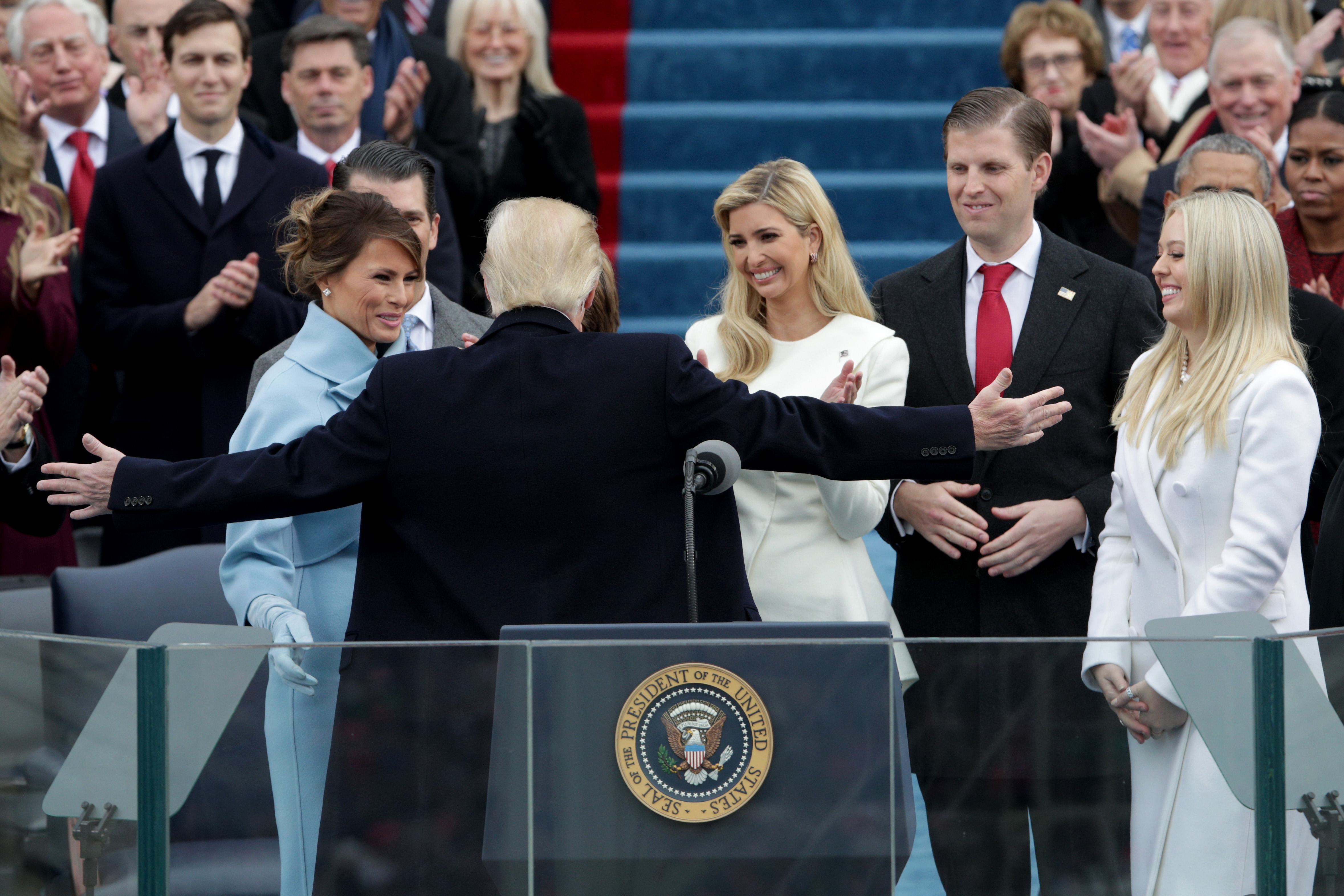 First Lady Melania Trump, Ivanka Trump, Eric Trump, and Tiffany Trump with President Donald Trum after his inauguration on the West Front of the U.S. Capitol on January 20, 2017 in Washington, DC. | Source: Getty Images