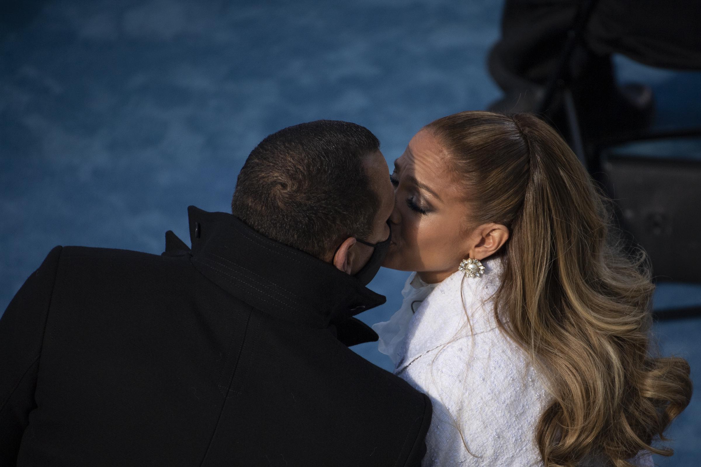 Jennifer Lopez kisses then fiancé Alex Rodriguez after performing during the inauguration of U.S. President-elect Joe Biden on the West Front of the U.S. Capitol in Washington, DC, on January 20, 2021 | Source: Getty Images