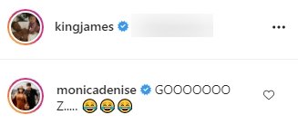 Monica Denise's comment on LeBron James' daughter Zhuri's dance video. | Photo: Instagram/kingjames