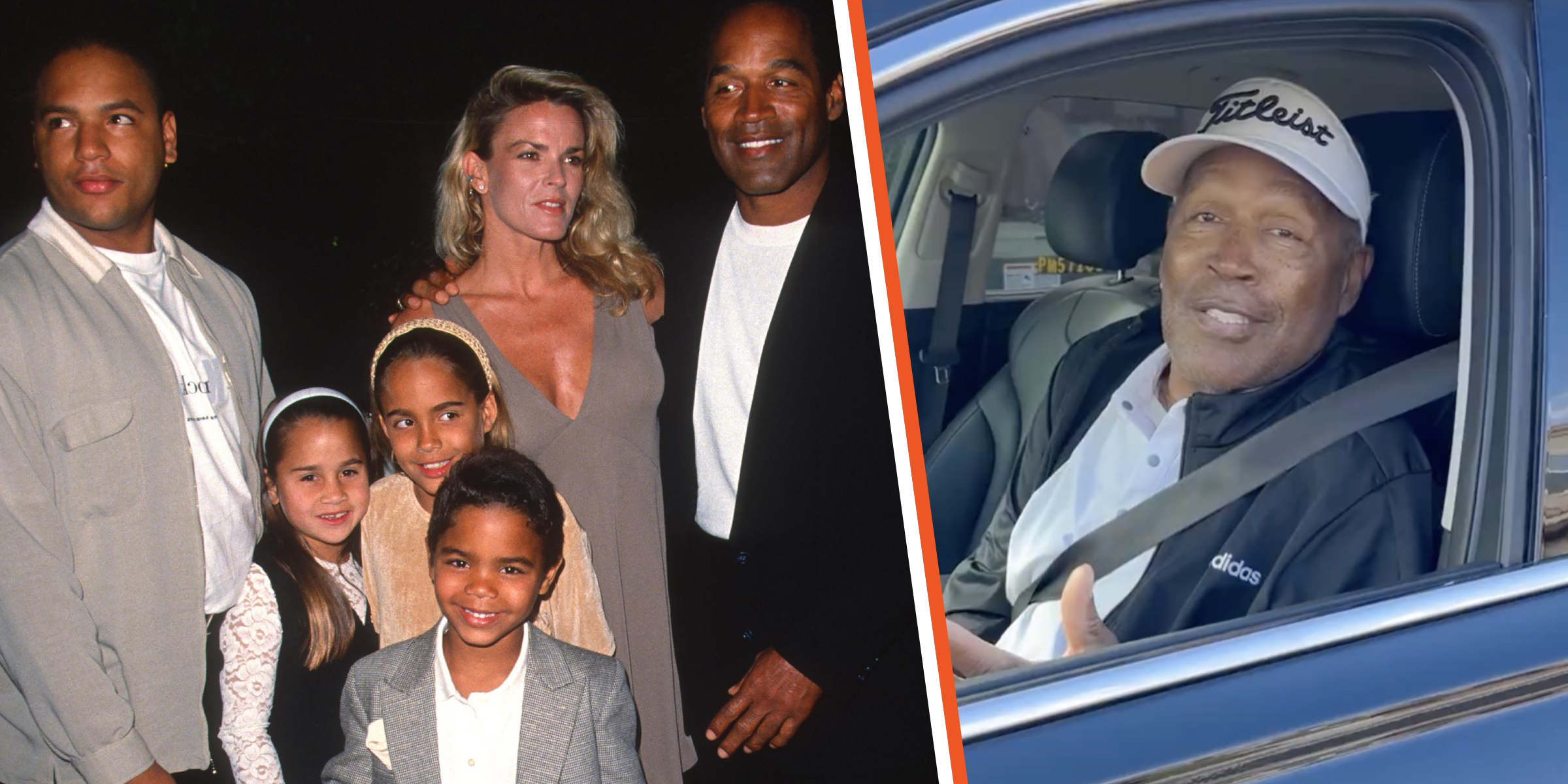 O.J. Simpson and Nicole Brown Simpson's family | O.J. Simpson inside a car | Source: Getty Images | X/TheRealOJ32