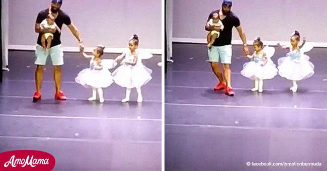 Ballerina forgets her routine, but dad jumps up on stage and steals the show with his moves