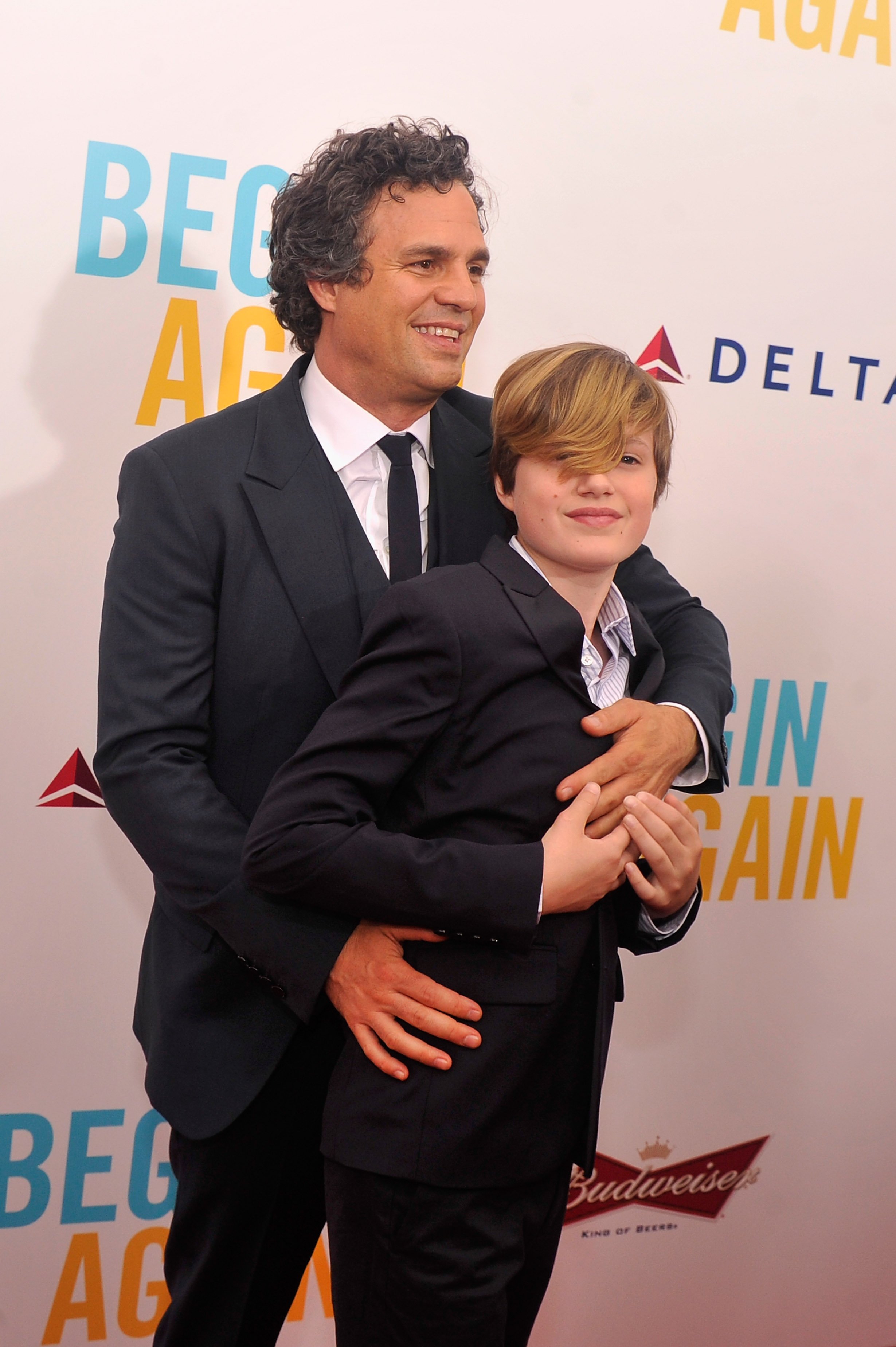 Actor Mark Ruffalo and son Keen Ruffalo at the New York premiere of the Weinstein company's BEGIN AGAIN, sponsored by Delta Airlines and Budweiser at SVA Theater on June 25, 2014 in New York City. | Source: Getty Images