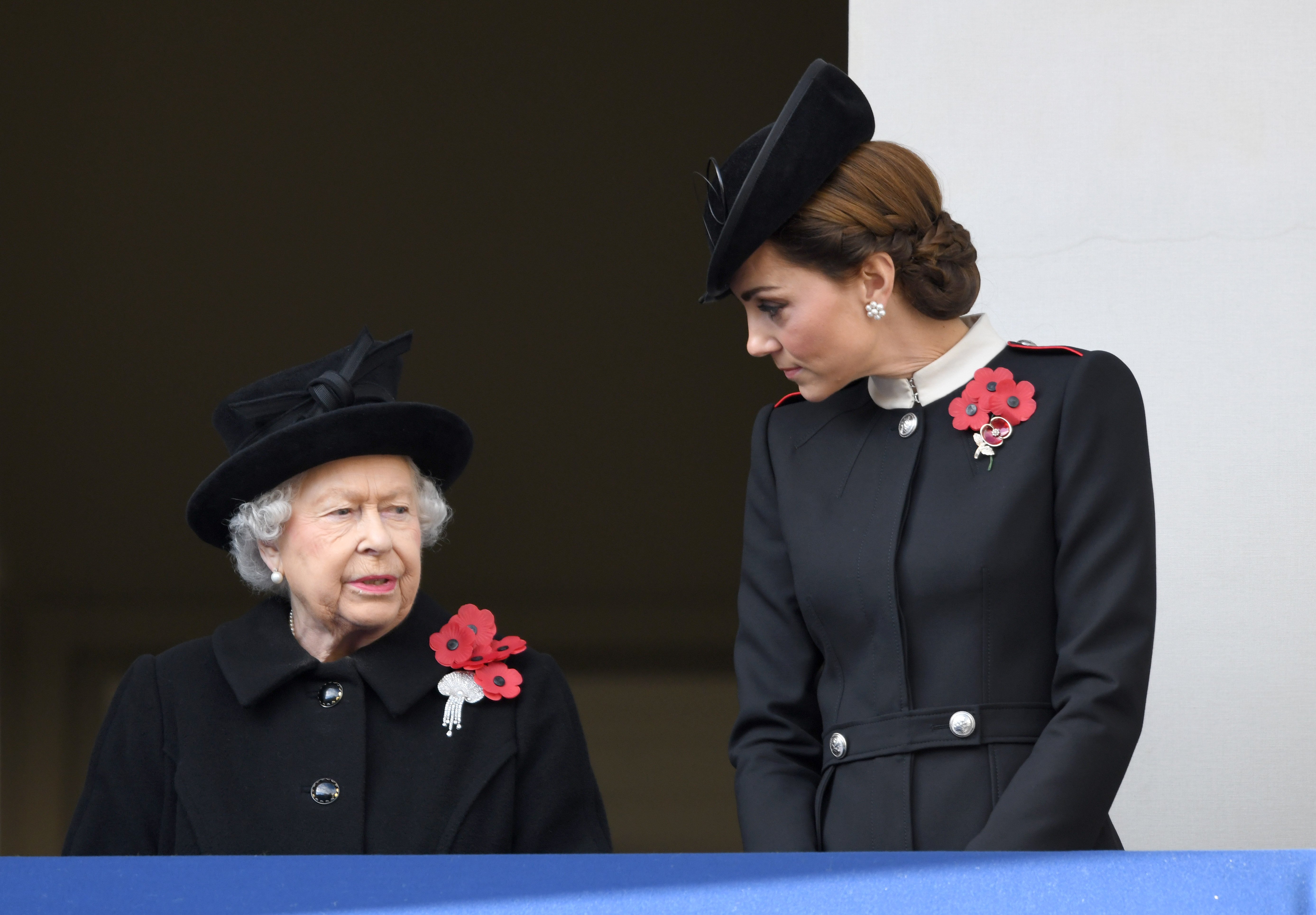 Queen Elizabeth II and Duchess Kate at the annual Remembrance Sunday memorial at The Cenotaph on November 11, 2018, in London, England | Source: Getty Images