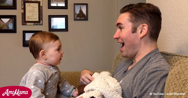 Baby's confused to see his dad's changed face 