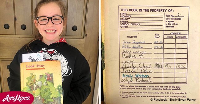 Little girl issued a 40-year old textbook at school once used by country superstar