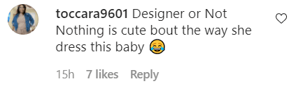 Screenshot of a comment on Instagram about Joseline Hernandez's baby outfit | Photo: Instagram/joseline
