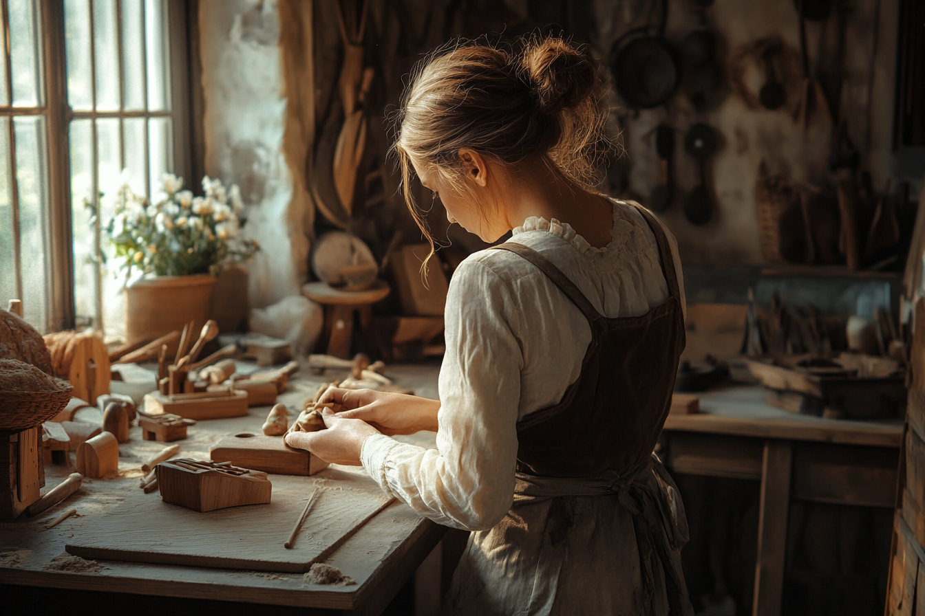 A woman making wooden toys | Source: Midjourney