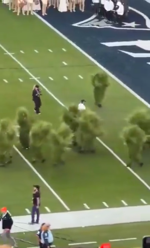 The people dressed as grass running across the Super Bowl field, posted on February 9, 2026. | Source: X/@darrenrovell