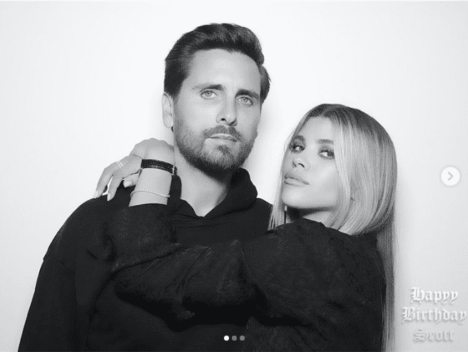 Scott Disick and Sofia Richie posing together during Scott's birthday party | Source: Instagram/sofiarichie