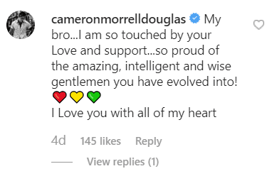 Cameron Douglas' comment from Dylan Douglas's post | Instagram/dylan__douglas