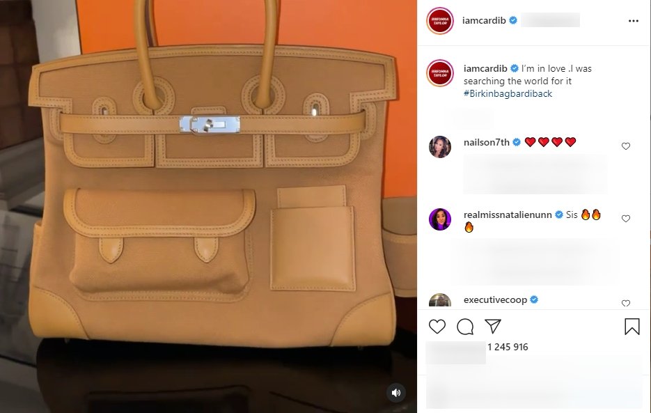 A picture of Cardi B's new Hermes Birkin bag. | Photo: Instagram/iamcardib