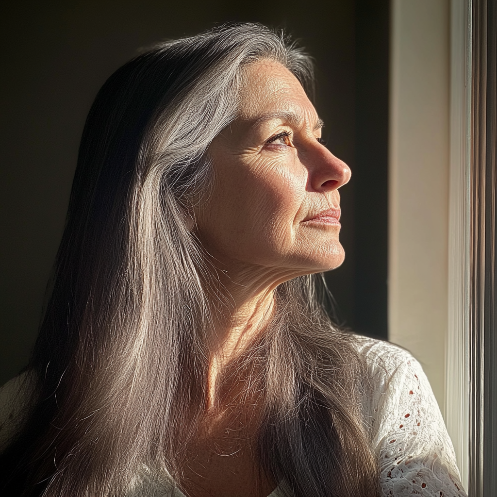 An older woman looking out the window | Source: Midjourney