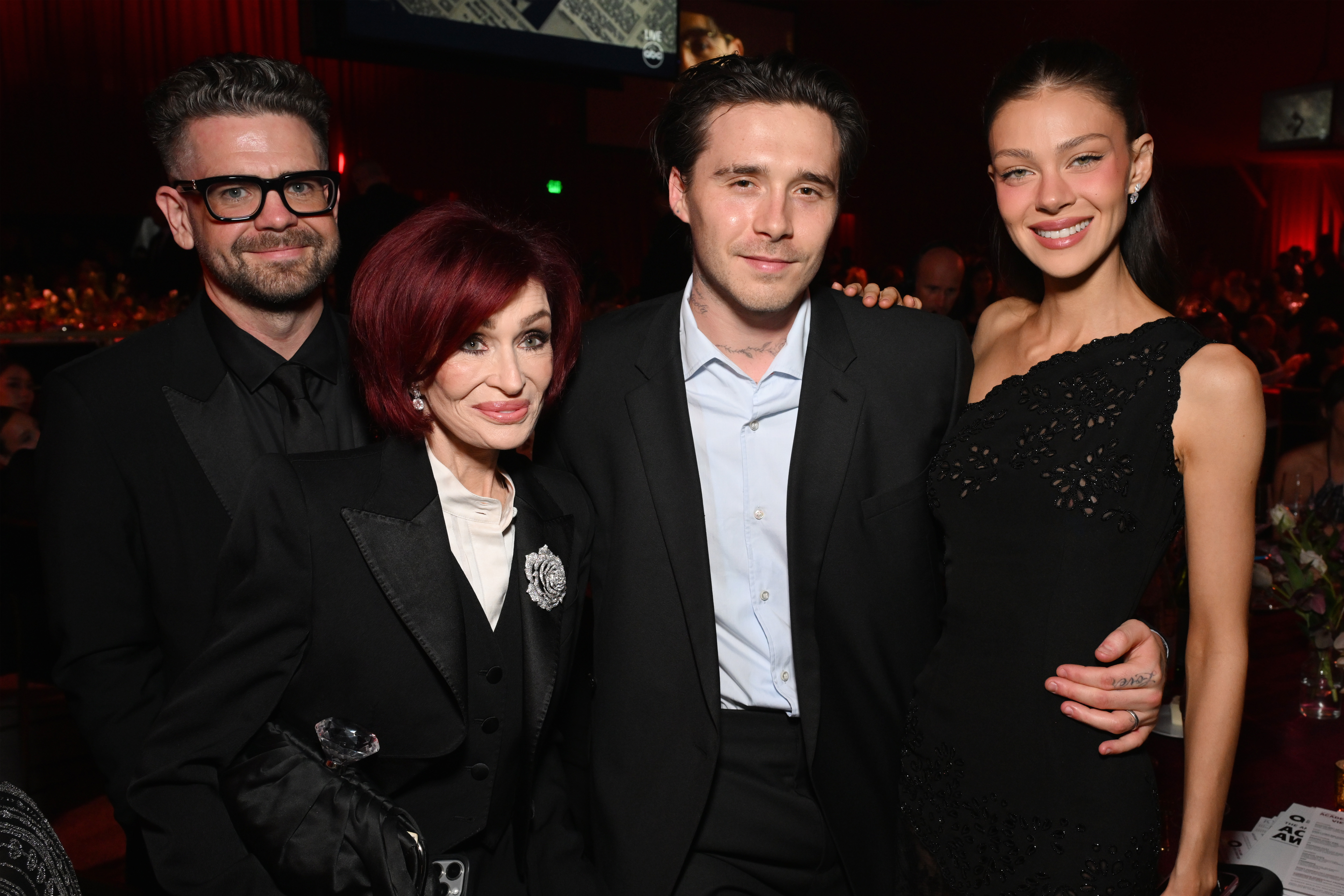 Jack Osbourne, Sharon Osbourne, Brooklyn Peltz Beckham and Nicola Peltz Beckham attend Elton John AIDS Foundation's 34th Annual Academy Awards Viewing Party on 15 March 2026 in West Hollywood, California. | Source: Getty Images