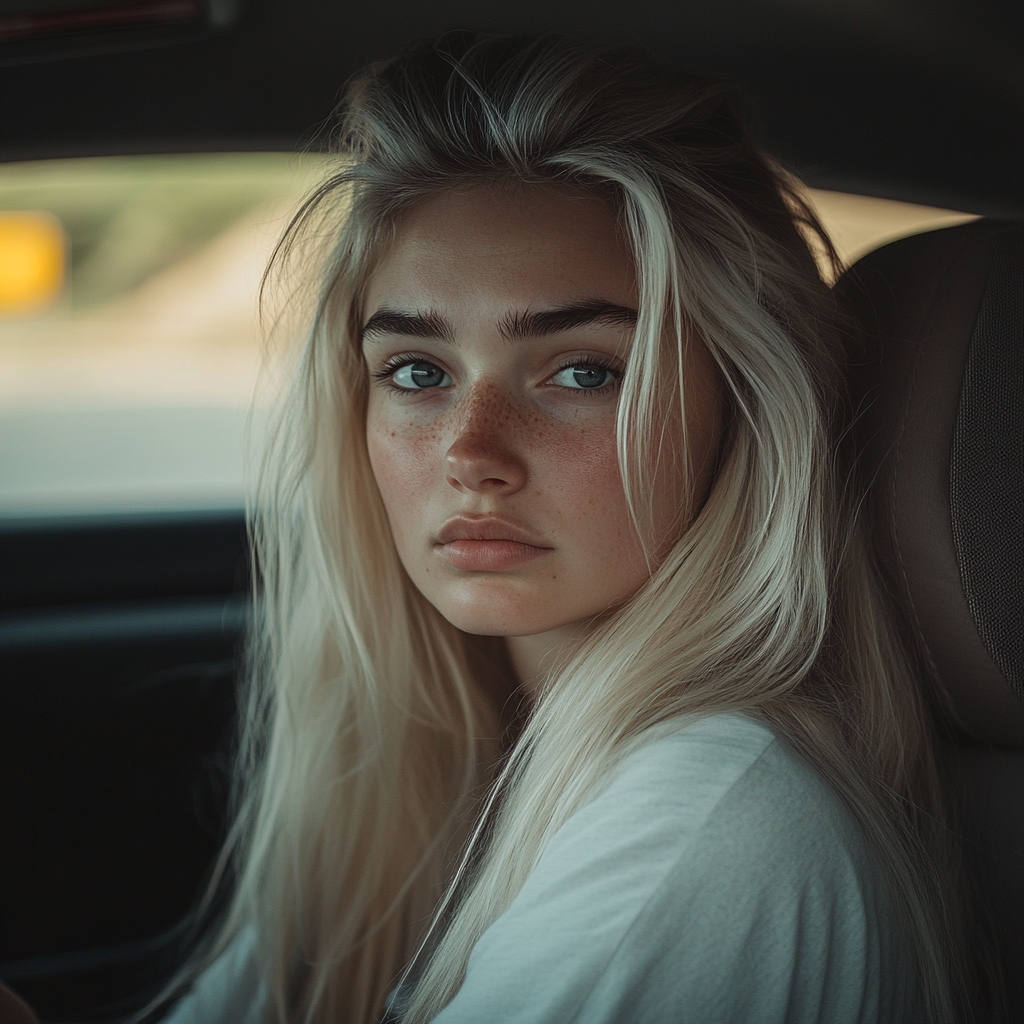 A woman sitting in the driving seat of a car | Source: Midjourney