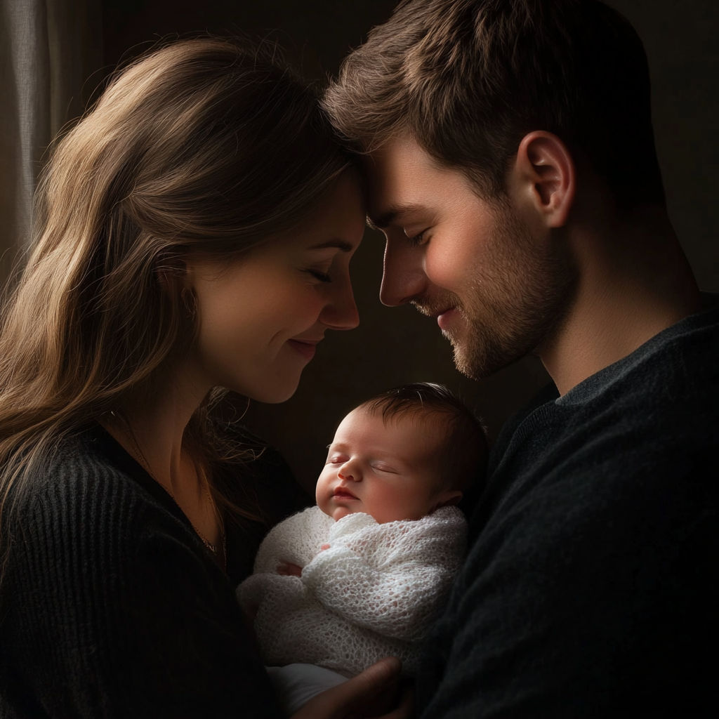 A couple with their newborn | Source: Midjourney