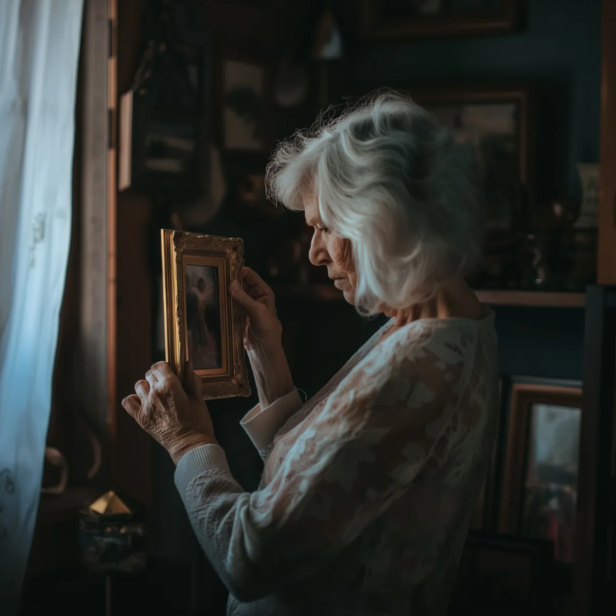 A mature woman holding a photo | Source: MidJourney