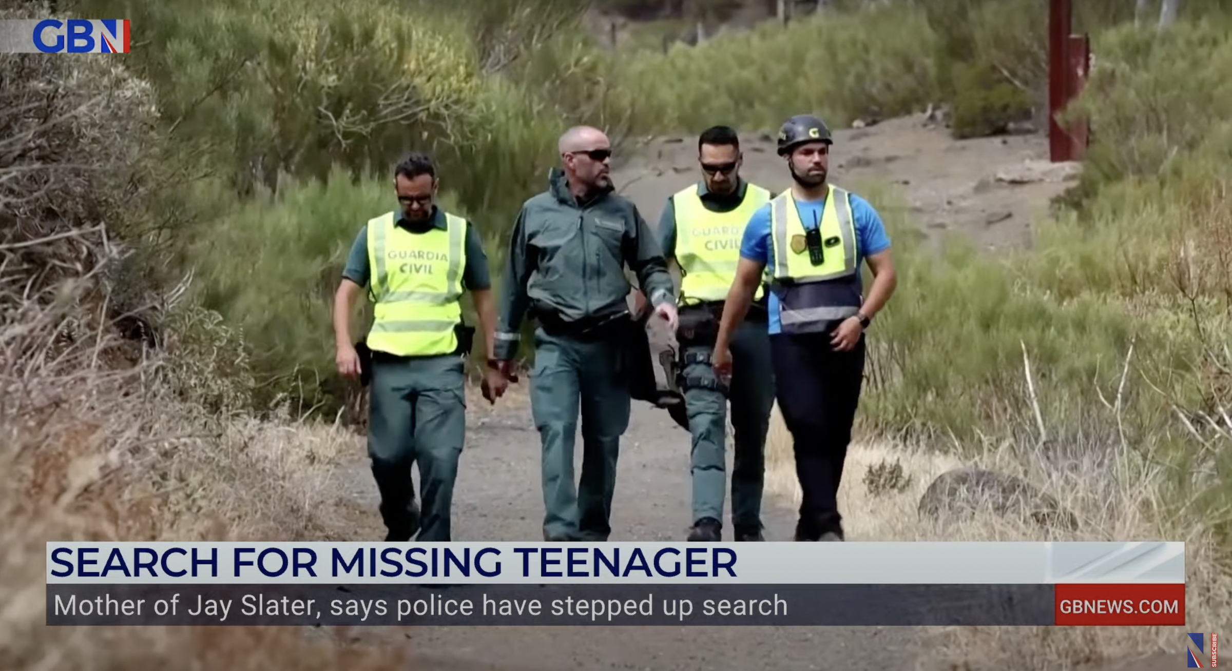 Search teams and police officers scanning the area where Jay Slater was last spotted, as seen in a video dated June 23, 2024 | Source: YouTube/GBNews