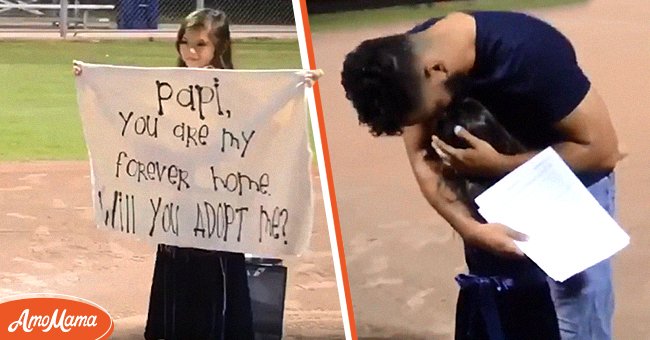  Alessandra holding up a sign on a baseball field [left]; Alessandra and Leonardo Avila hugging [left]. │Source: twitter.com/GMA