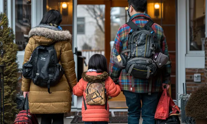 Linda and her family packing their bags and leaving the house