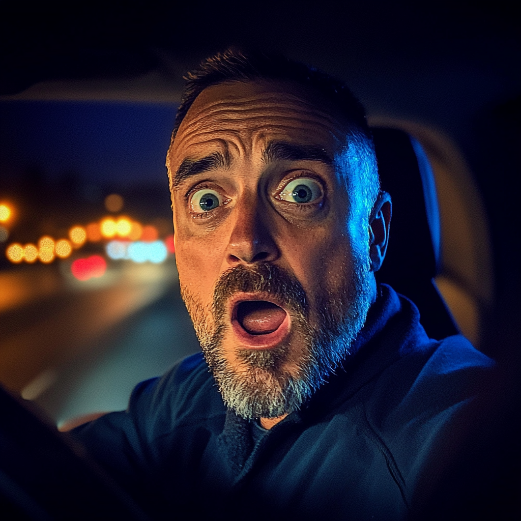 A shocked man sitting in a car | Source: Midjourney